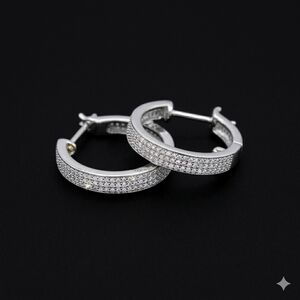 💎 1/5 CTW Natural Diamond Huggie Hoop Earrings 14K WG SS
